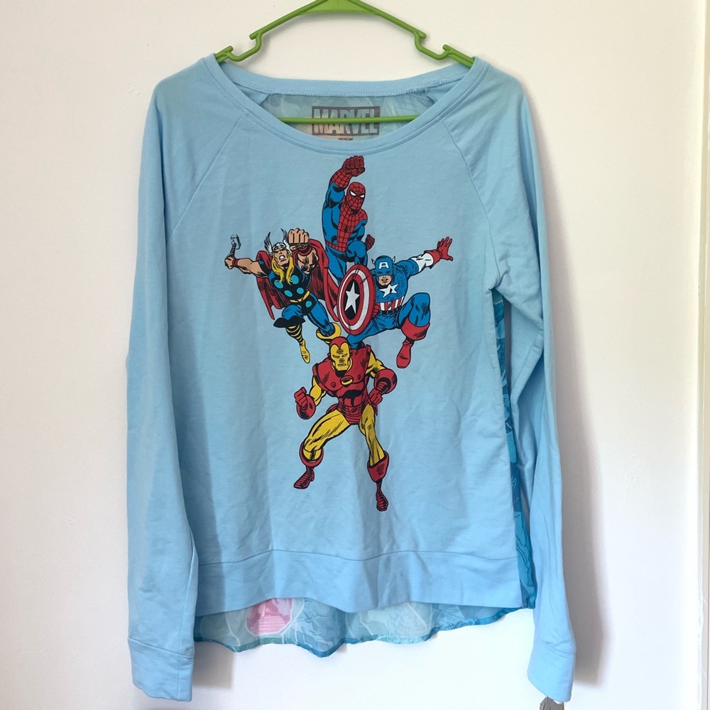 avengers top with sheer patterned back!!